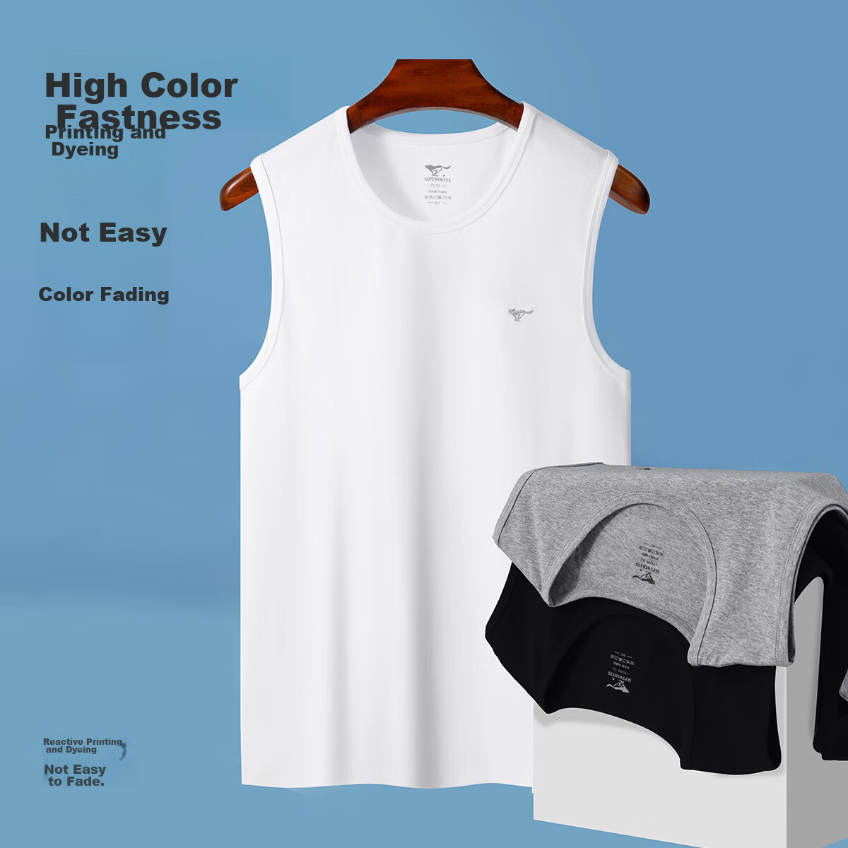 SEPTWOLVES Men's Sports Wide-Shoulder Tank Top, Casual Cotton-Spandex Round Neck...