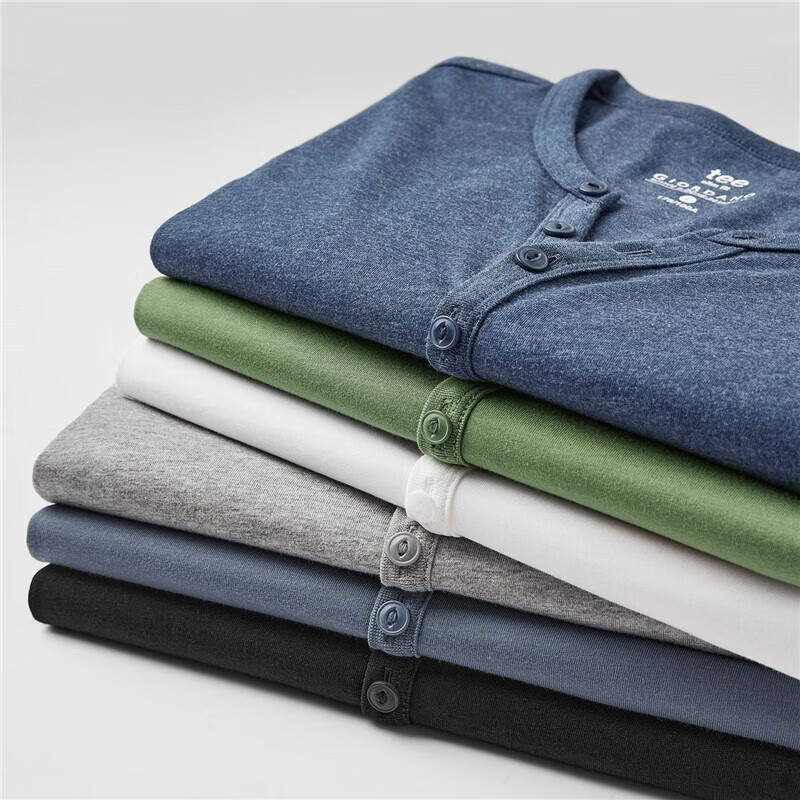 Giordano Men's Cotton Knit Solid Color Basic Henley Collar Short Sleeve T-Shirt...