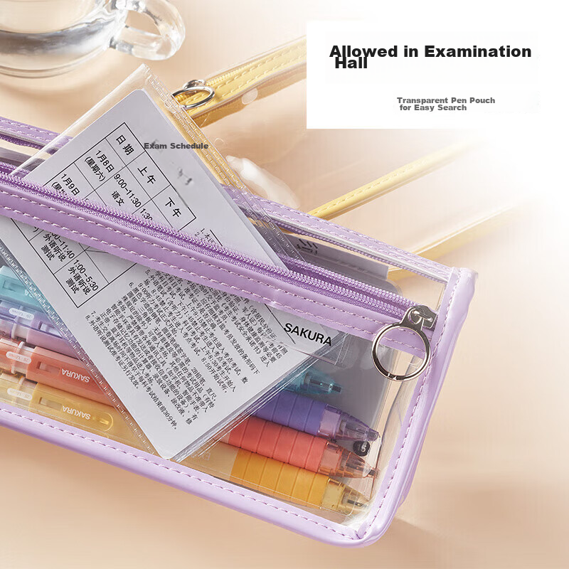 Sakura Transparent Exam Pencil Case, Simple Design for Male And Female Students,...