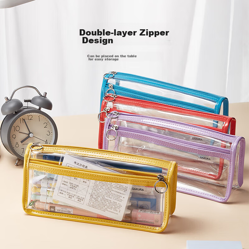 Sakura Transparent Exam Pencil Case, Simple Design for Male And Female Students,...