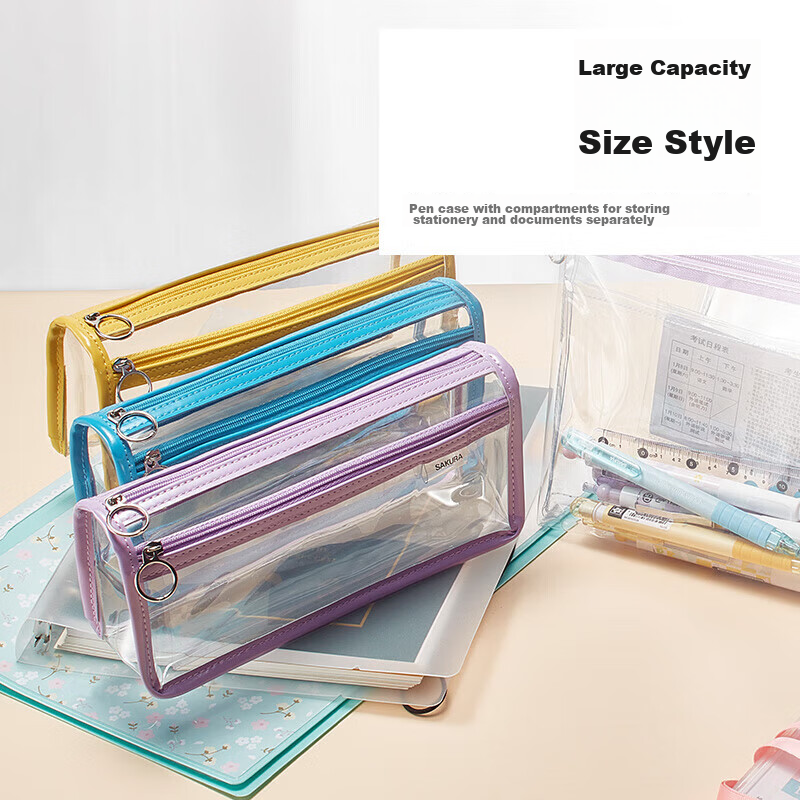 Sakura Transparent Exam Pencil Case, Simple Design for Male And Female Students,...