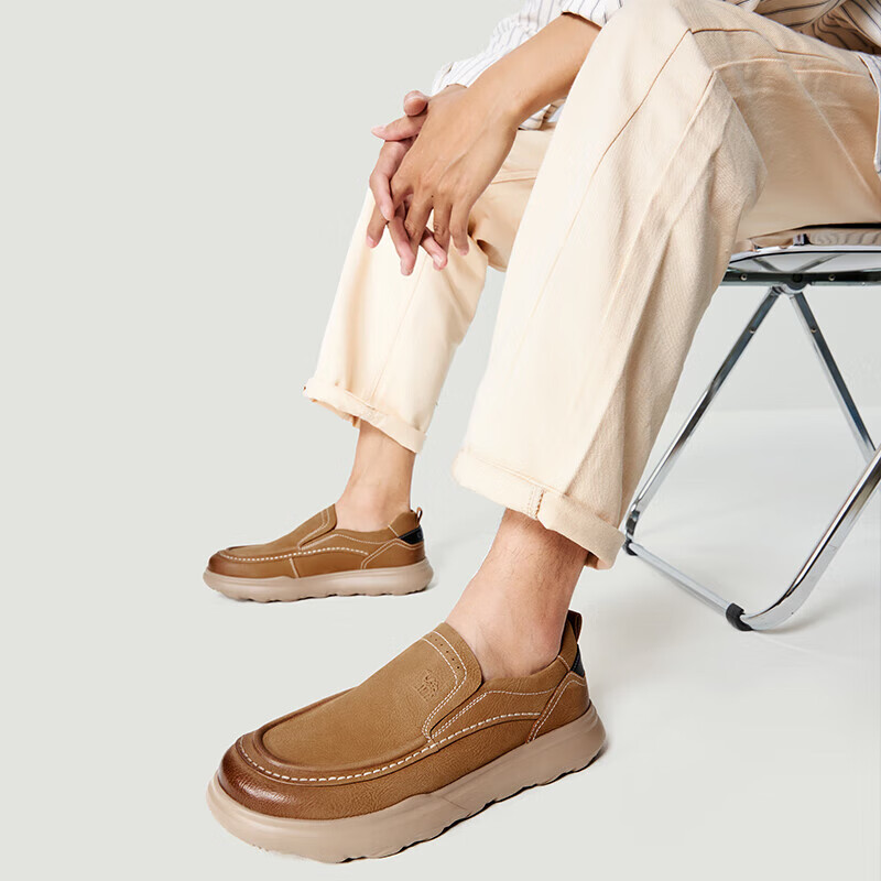 CAMEL Leather Comfortable Lightweight Wide-Toe Slip-On Durable Loafers Casual Le...