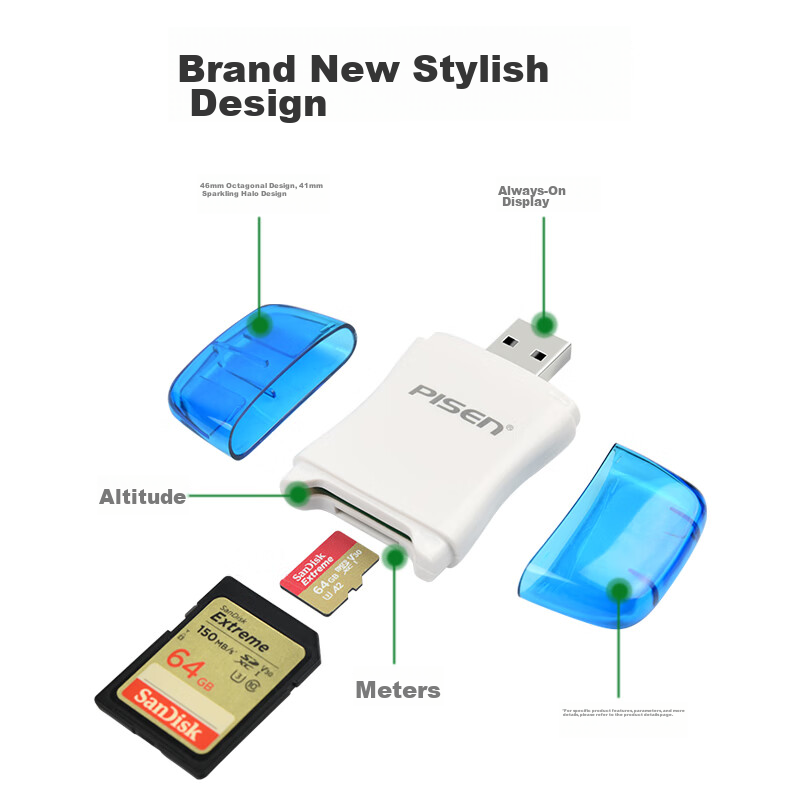 PISEN USB2.0 High-Speed Card Reader SD/TF Dual-Function Two-In Card Reader Suppo...