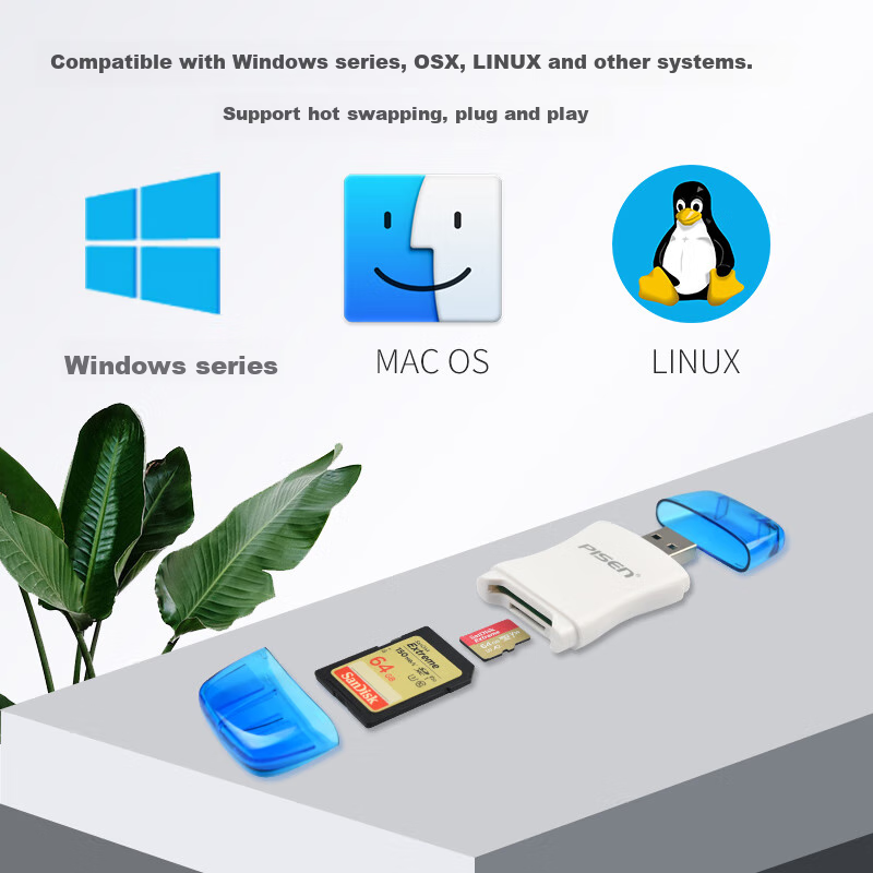 PISEN USB2.0 High-Speed Card Reader SD/TF Dual-Function Two-In Card Reader Suppo...