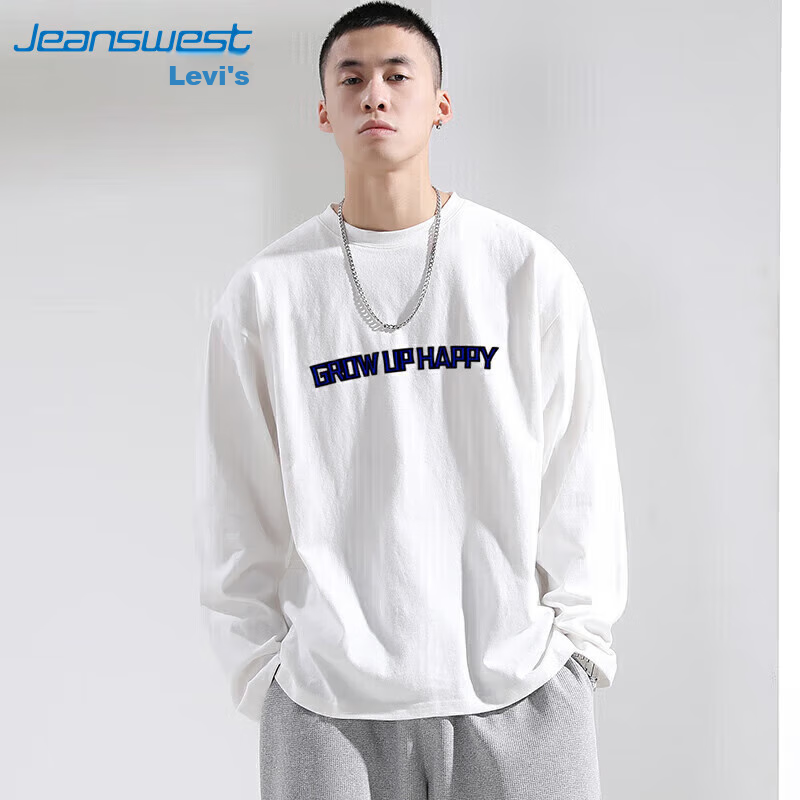 JEANSWEST Men's T-Shirt, Spring Season, Letter Print, Round Neck, Pure Cotton, L...