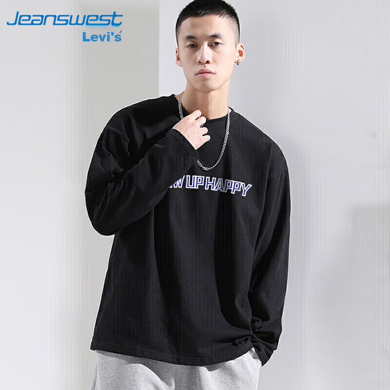 JEANSWEST Men's T-Shirt, Spring Season, Letter Print, Round Neck, Pure Cotton, L...