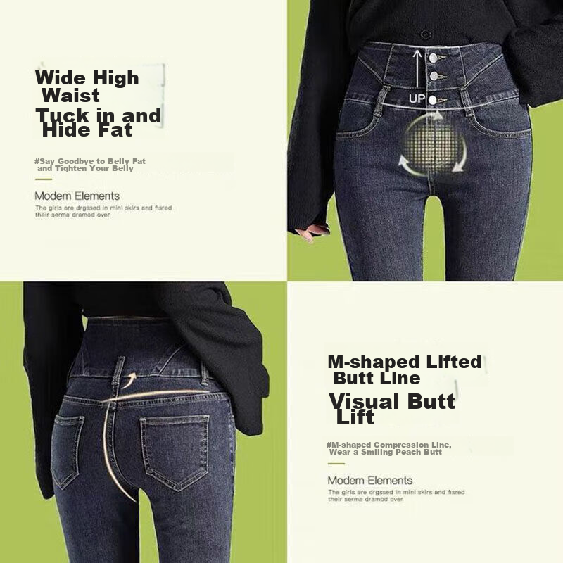 JEANSWEST Women's Jeans, High-Waisted Pants, 2025 Summer, Slim-Fit, Slimming, Sk...