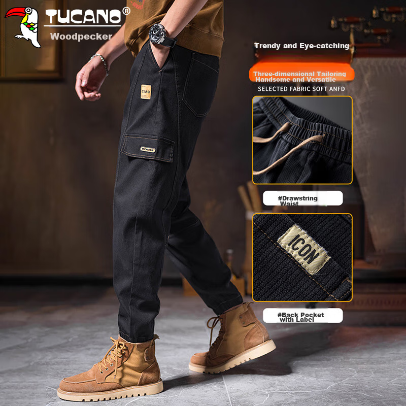 TUCANO Cargo Pants for Men, Spring And Summer Trousers, Loose-Fitting with Elast...