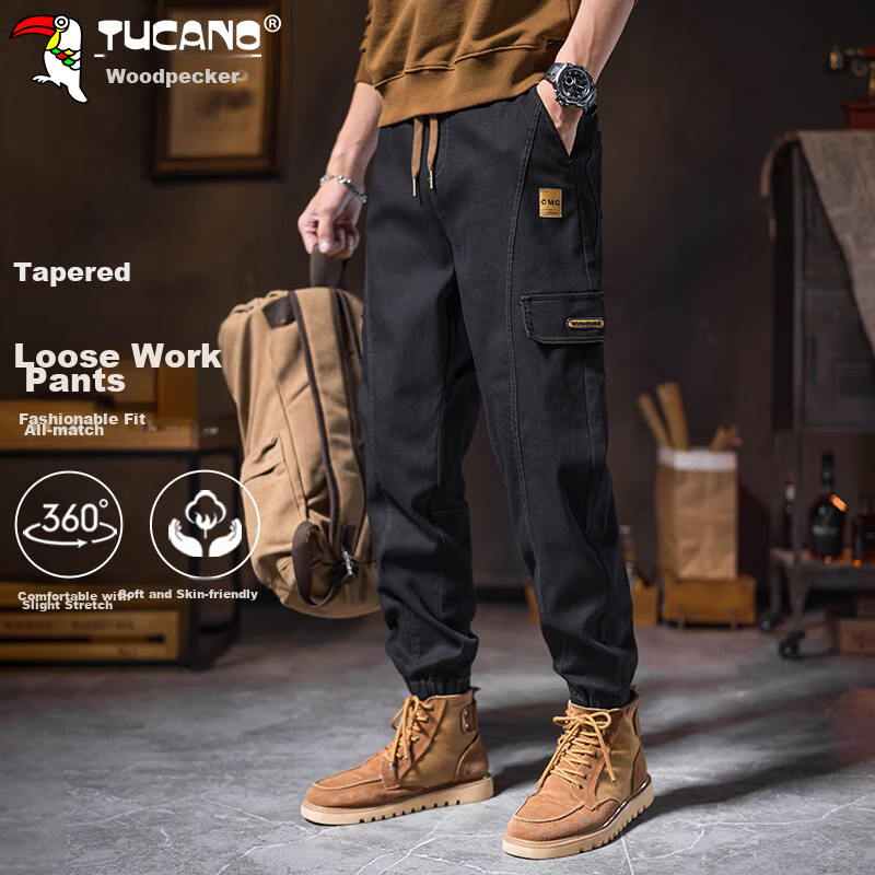 TUCANO Cargo Pants for Men, Spring And Summer Trousers, Loose-Fitting with Elast...