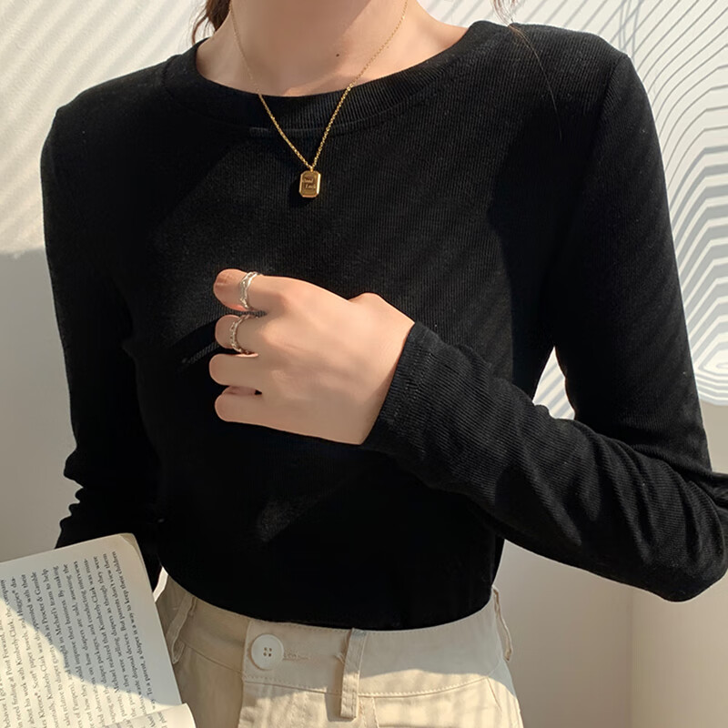 Yuzhaolin Women's Base Layer, Spring And Autumn Thin Inner Wear, Round Neck Ribb...