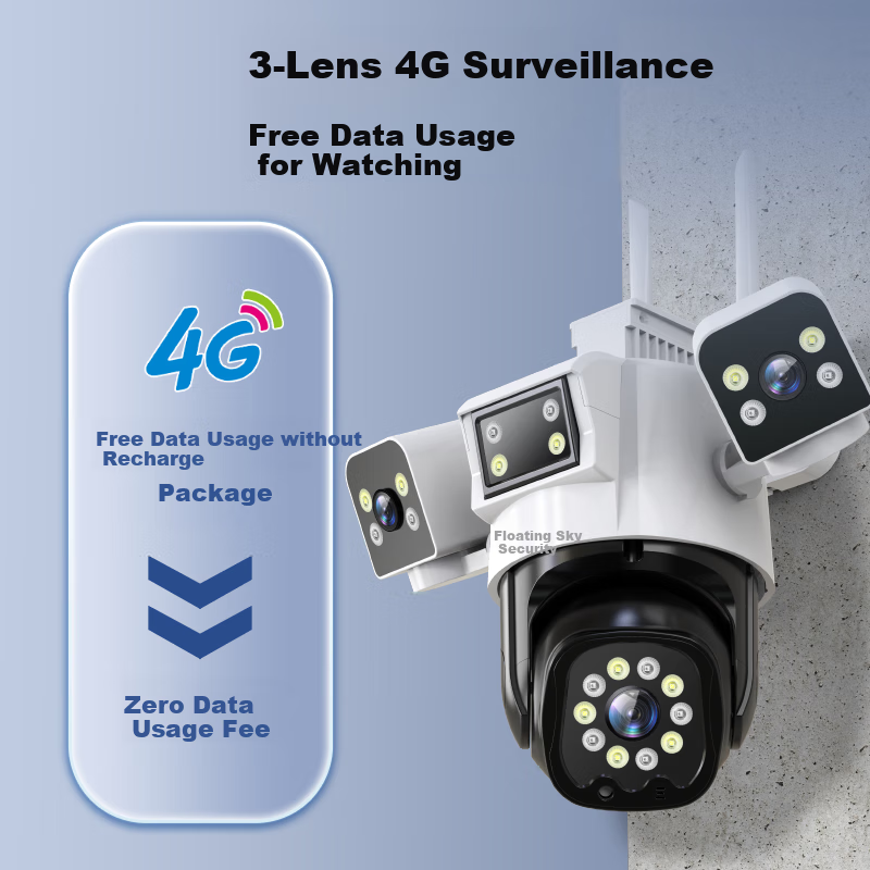 Batai An 4G Triple-Lens Outdoor Surveillance Camera with Lifetime Free Rechargea...