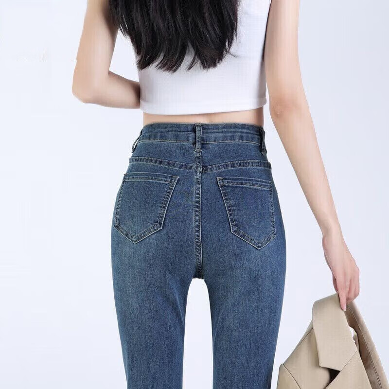 JEANSWEST Women's Jeans, Slight Flare, 2025 Summer, Petite, High-Waisted, Slimmi...