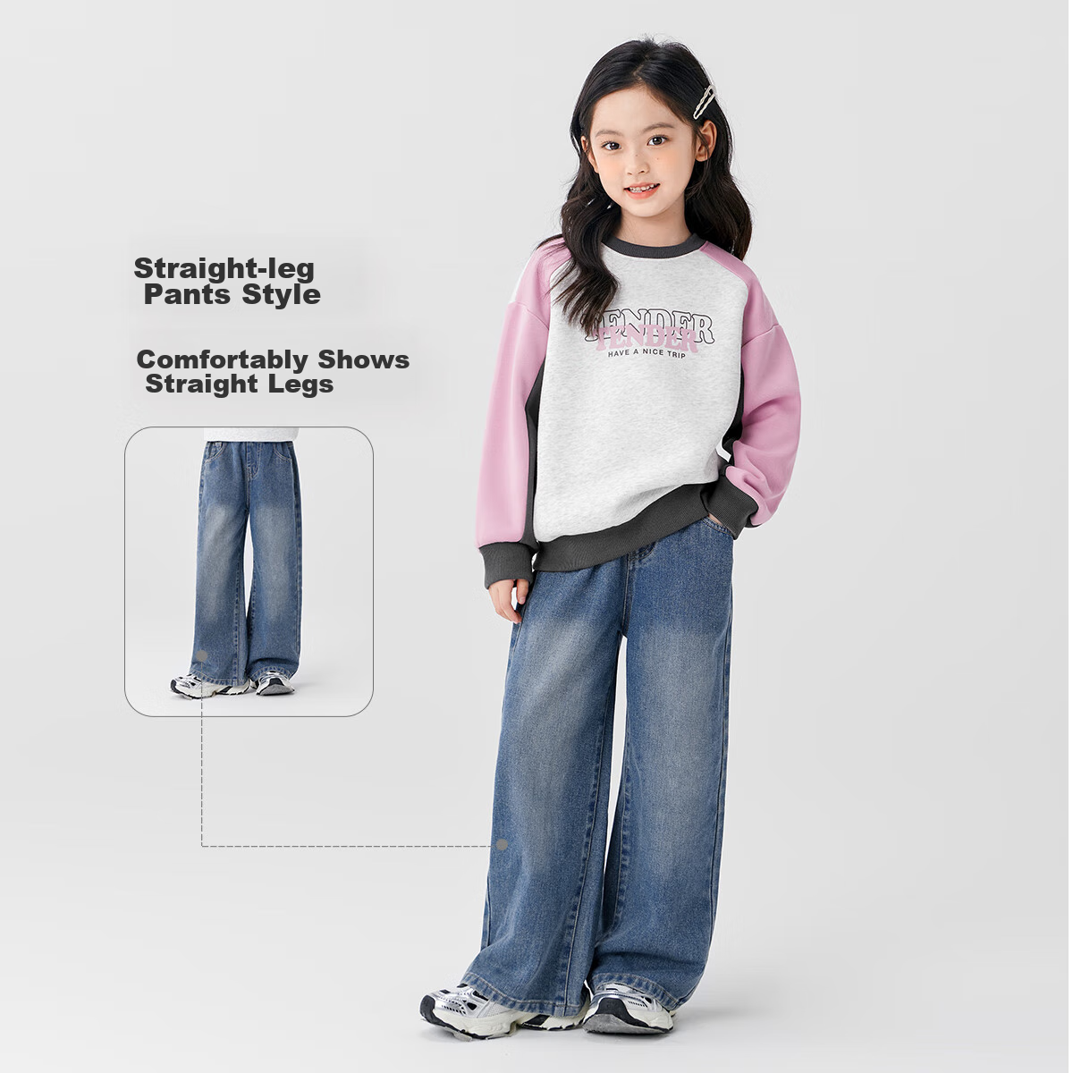 Zuoxi Girls' Jeans, Children's Pants, Straight-Leg Trousers, 2025 New Style, for...