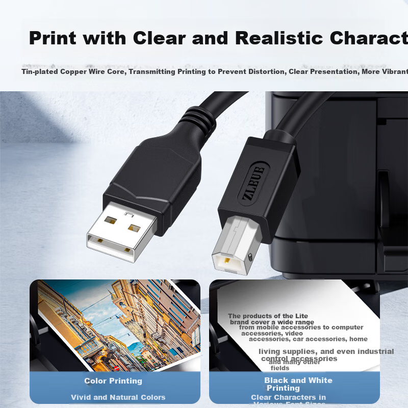 ZLEUE ZLEUE Printer Data Cable USB Square Head High Speed Printing Extension Cab...