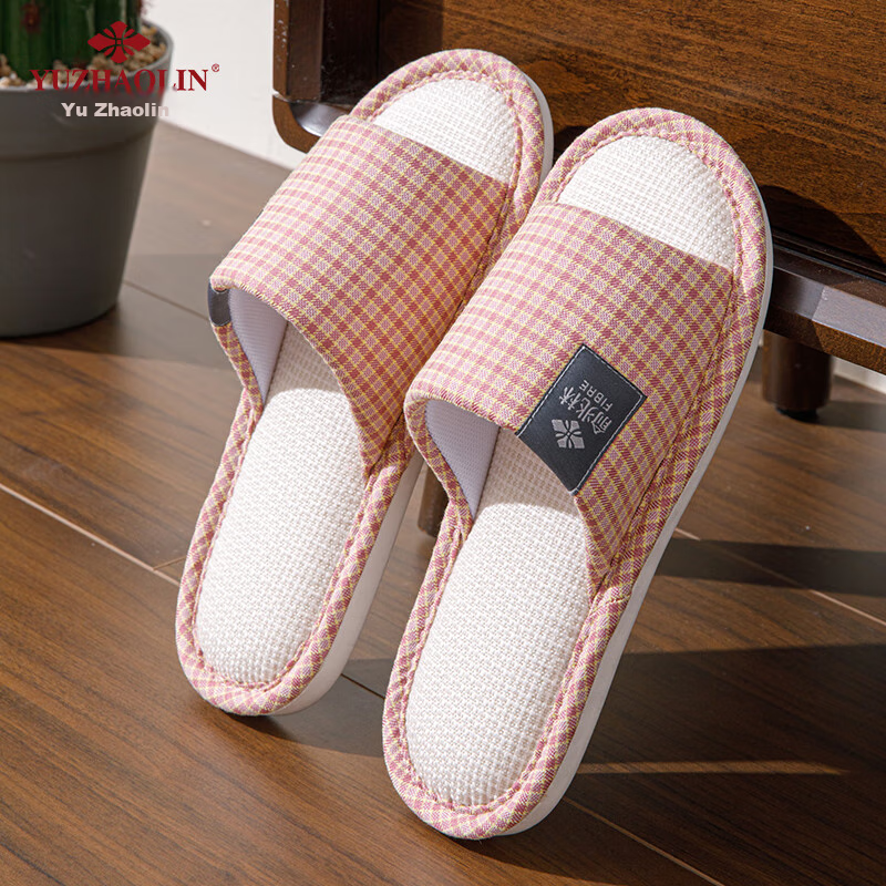 YUZHAOLIN Linen Cotton Slippers for Men And Women, Plaid Lightweight Simple Home...