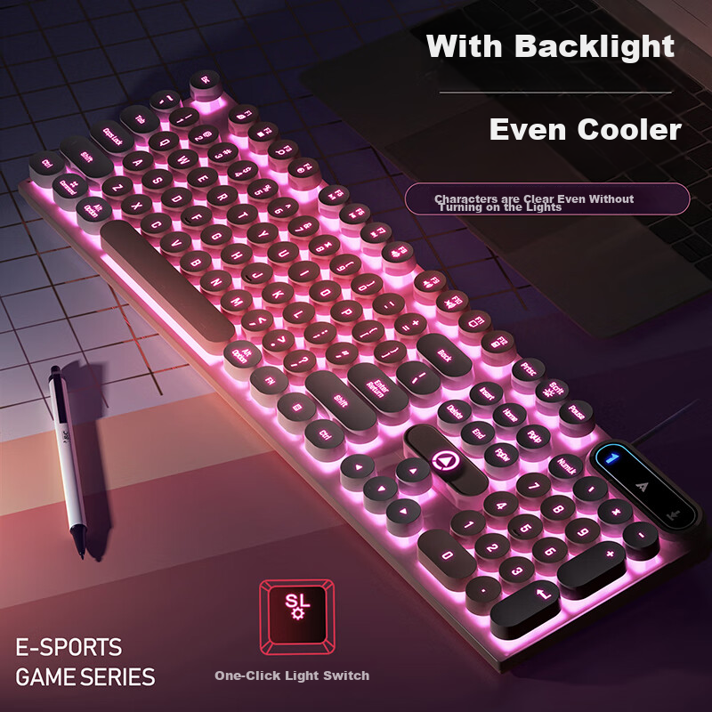 Yingdiao K600 Keyboard Colorful Package Upgraded Version, Retro Punk Keycaps, Me...