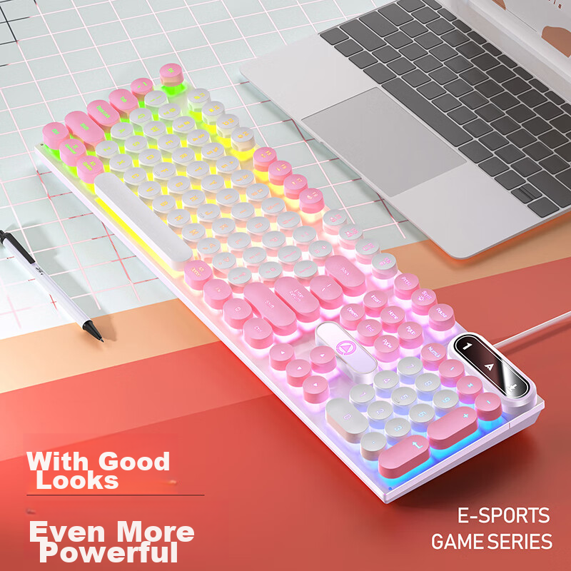 Yingdiao K600 Keyboard Colorful Package Upgraded Version, Retro Punk Keycaps, Me...