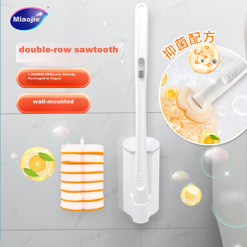 Miaojie Disposable Toilet Brush with 7 Replacement Heads, Wall-Mountable, Ready-...