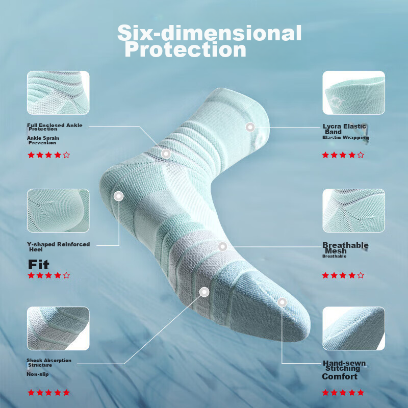 Zhunzhe Basketball Socks for Men, 3D Breathable Mid-Calf American-Style Sports R...