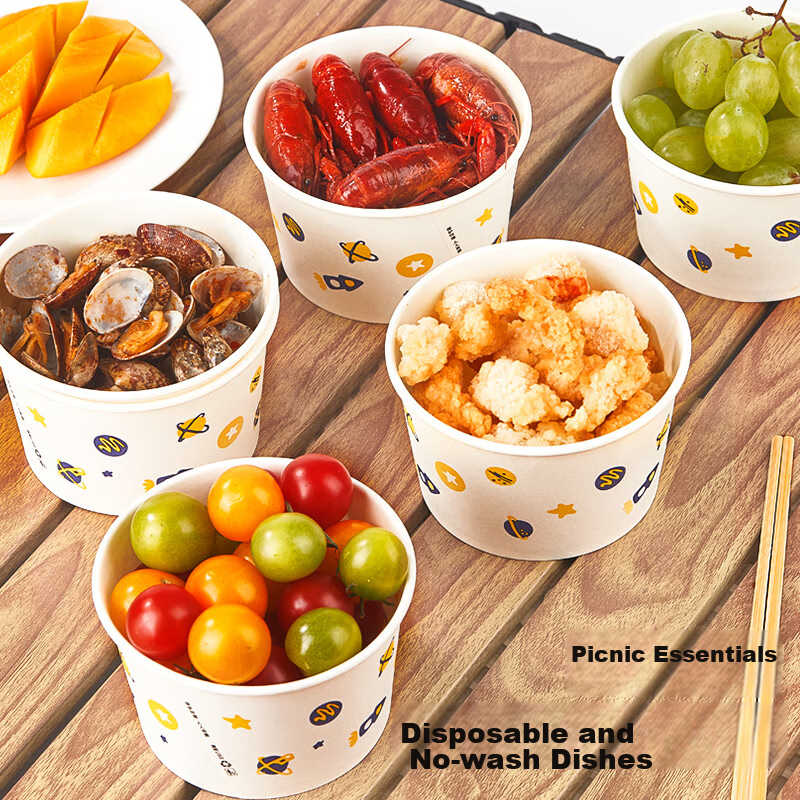 Youao Disposable Bowls, Thick Paper Bowls, 475ml*40 Pieces, Food-Grade Round Lun...
