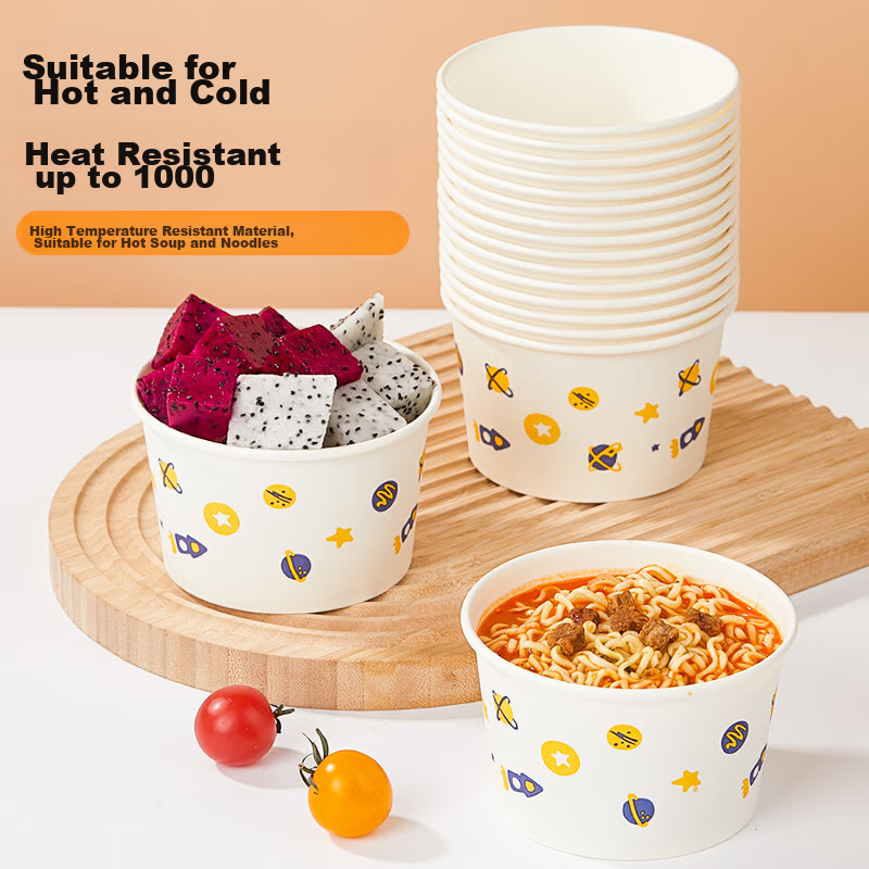 Youao Disposable Bowls, Thick Paper Bowls, 475ml*40 Pieces, Food-Grade Round Lun...