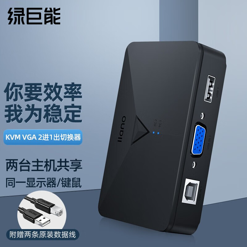 Llano KVM Switch, VGA Video Switcher, Two-In Desktop Laptop Monitor Mouse Keyboa...