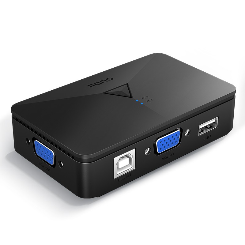 Llano KVM Switch, VGA Video Switcher, Two-In Desktop Laptop Monitor Mouse Keyboa...
