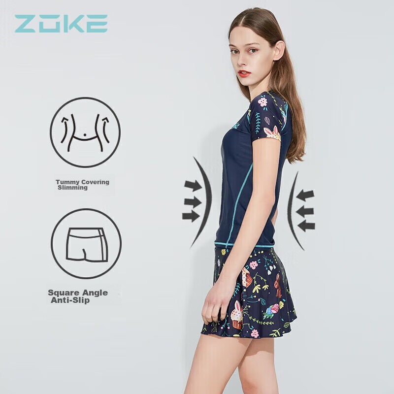 Zhouke Women's Two-Piece Swimsuit Skirt Dress Short Sleeve Hot Spring Boyshort 1...