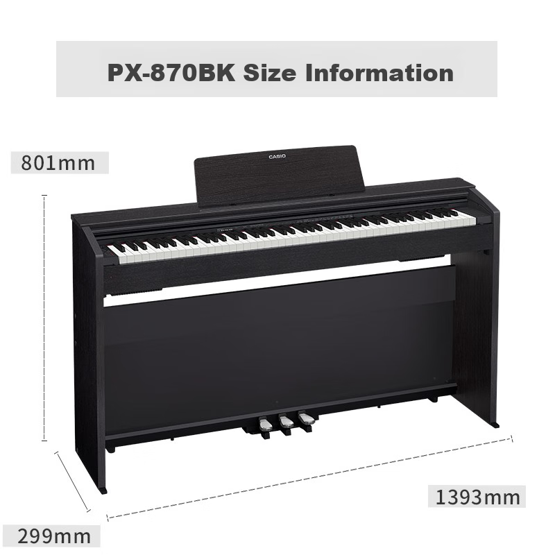 Casio Digital Piano PX870, Black Upright, for Adults And Children, 88 Keys, Weig...