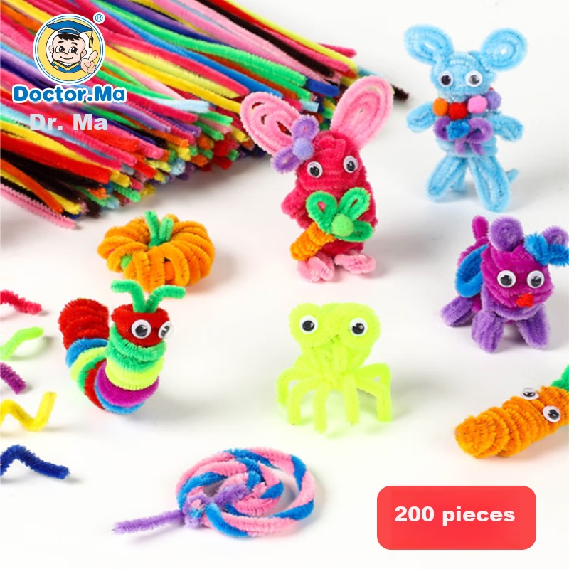 Dr. Ma Children's Twist Stick, Macaron Color Fuzz Felt Strip, Kindergarten DIY C...