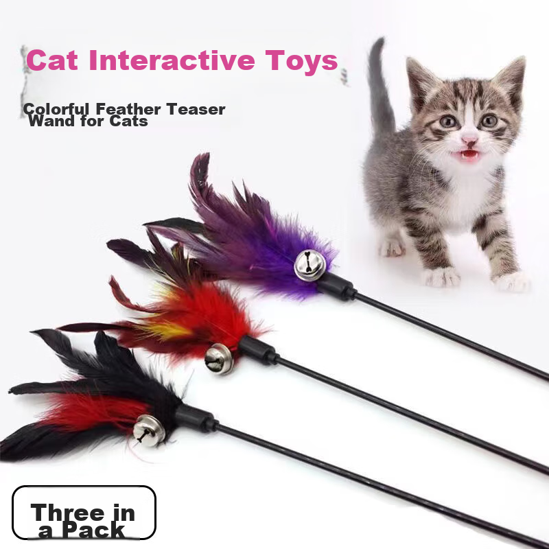 Youfanmeng Cat Toy Teaser Wand, Kitten Feather Bell, Three Pieces Self-Entertain...