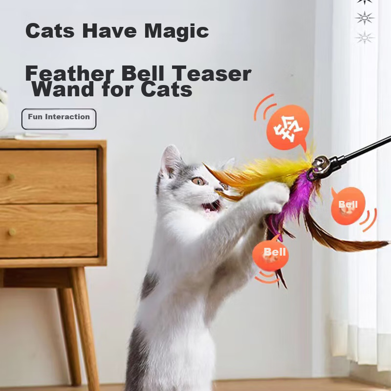 Youfanmeng Cat Toy Teaser Wand, Kitten Feather Bell, Three Pieces Self-Entertain...
