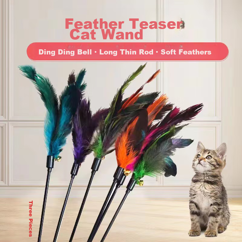 Youfanmeng Cat Toy Teaser Wand, Kitten Feather Bell, Three Pieces Self-Entertain...