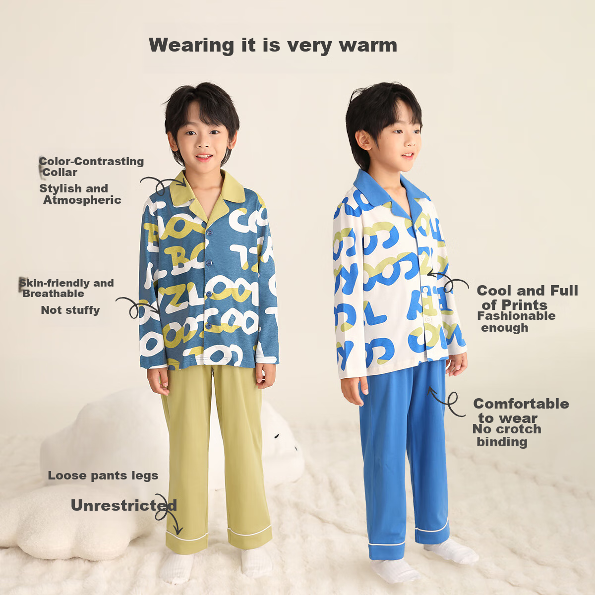 YUZHAOLIN Children's Pajamas, Spring And Summer Boys' Pure Cotton Loungewear, Ca...