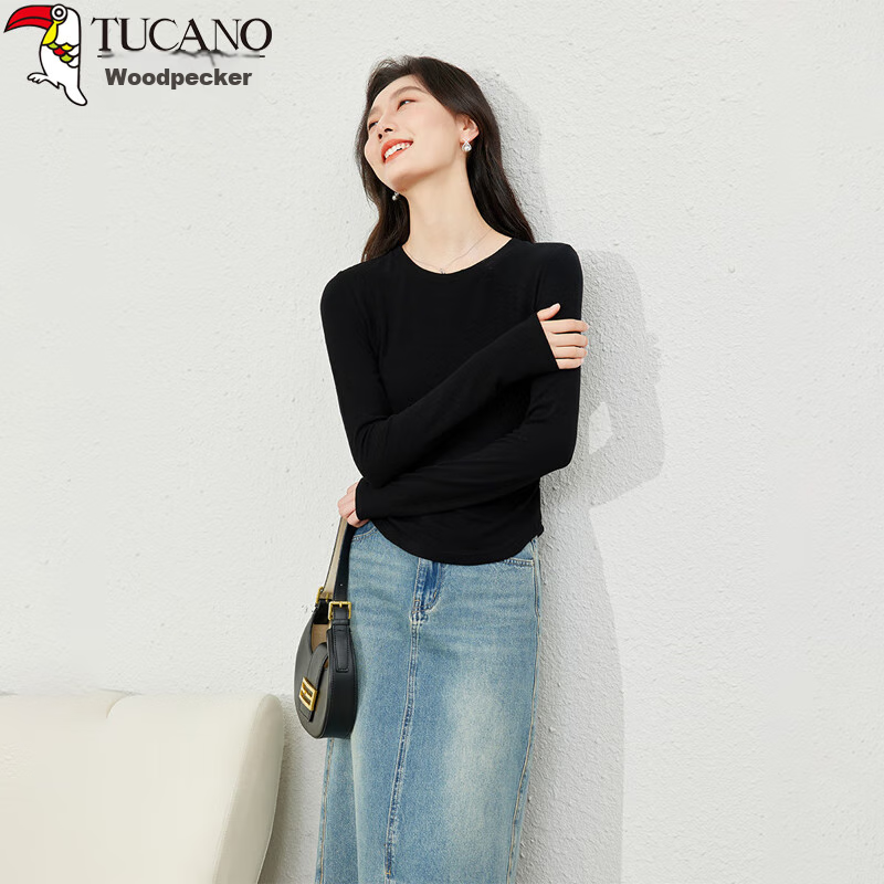 Woodpecker Women's Base Layer, Spring And Autumn 2025, Ribbed Round Neck Long-Sl...