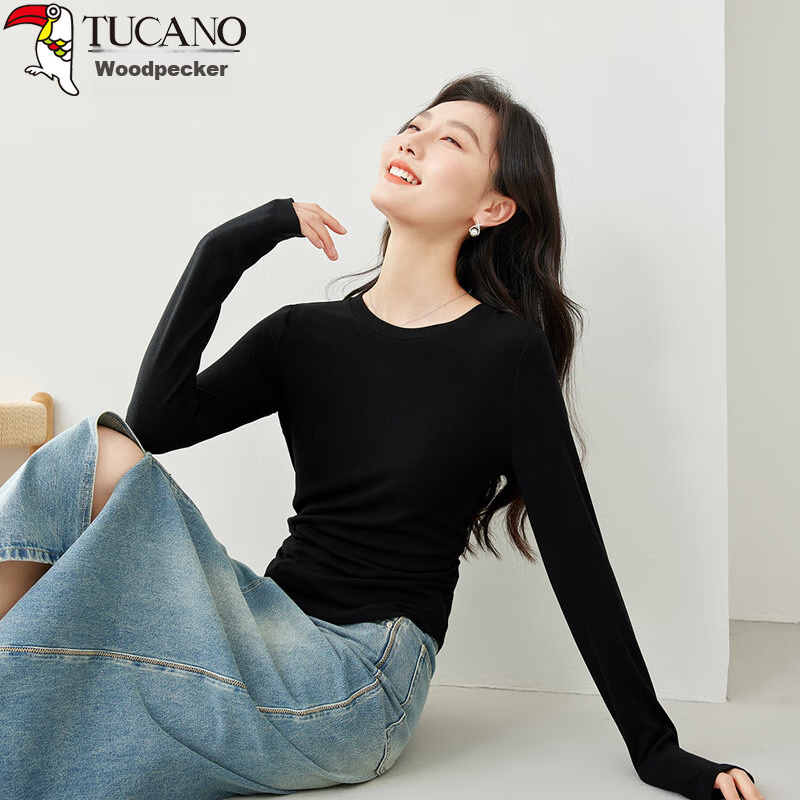 Woodpecker Women's Base Layer, Spring And Autumn 2025, Ribbed Round Neck Long-Sl...
