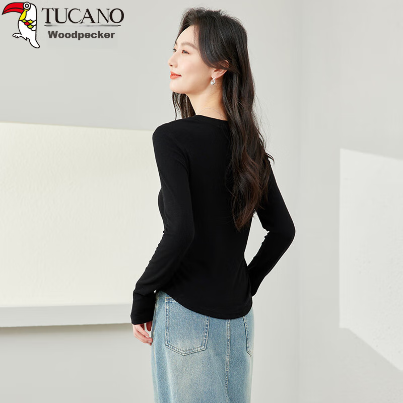 Woodpecker Women's Base Layer, Spring And Autumn 2025, Ribbed Round Neck Long-Sl...