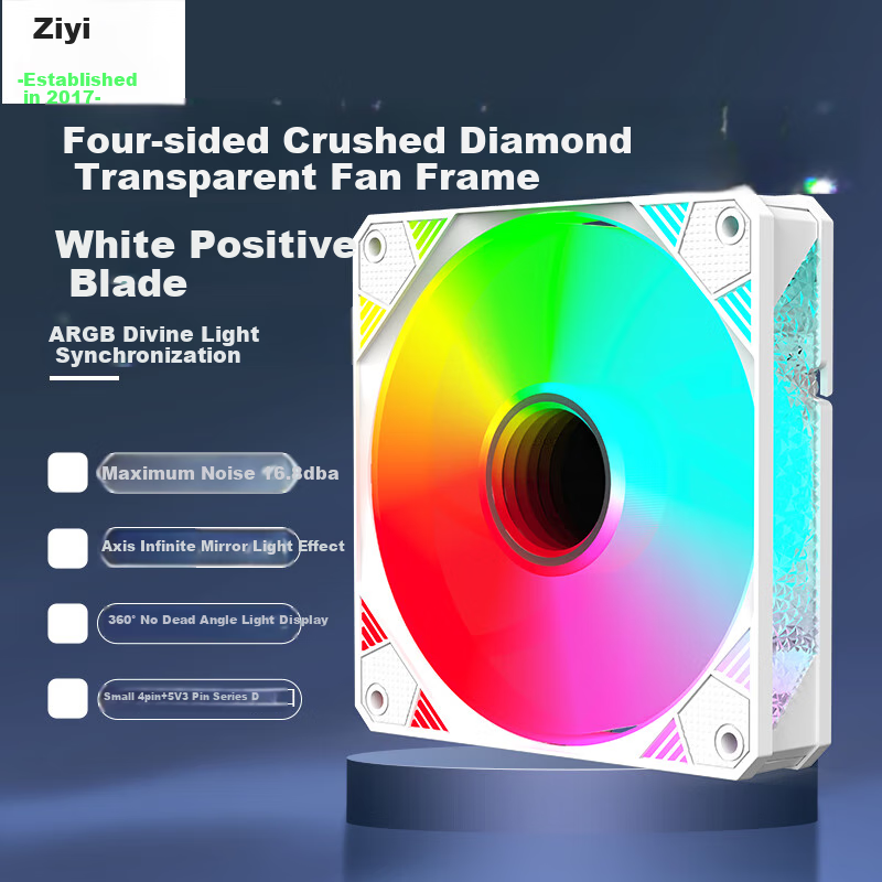 Ziyi Prism X Computer Case Fan 12cm White Positive Blade ARGB Aura Sync Noise Re...