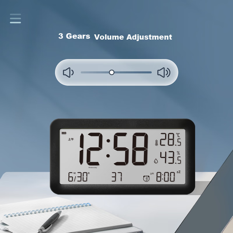 Mashi Alarm Clock, Student Thermometer And Hygrometer, Large Screen, Rechargeabl...