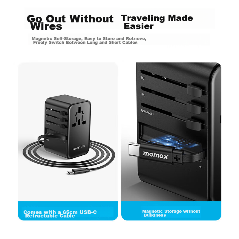 Momi Shi [70W Built-In Cable] Global Universal Adapter Travel Socket / Internati...