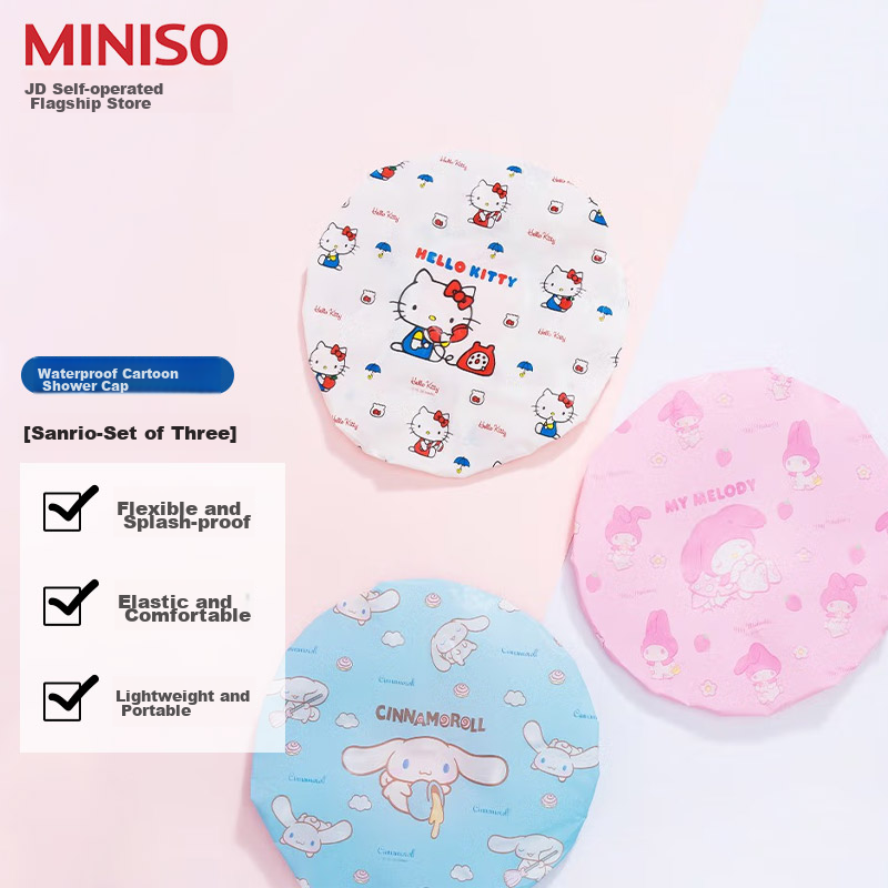 MINISO Sanrio Waterproof Cartoon Shower Cap, Waterproof Bathing Cap, Oil-Bathing...