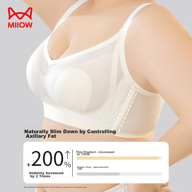 MiiOW Seamless Bra for Women, Large Bust Minimizer, Rabbit Ear Cups, Push-Up, Wi...
