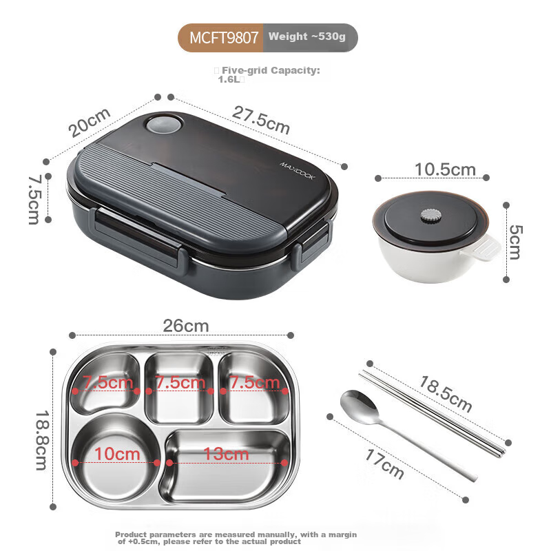 Meichun (Maxcook) 304 Stainless Steel Lunch Box, Microwave-Safe 5-Compartment In...