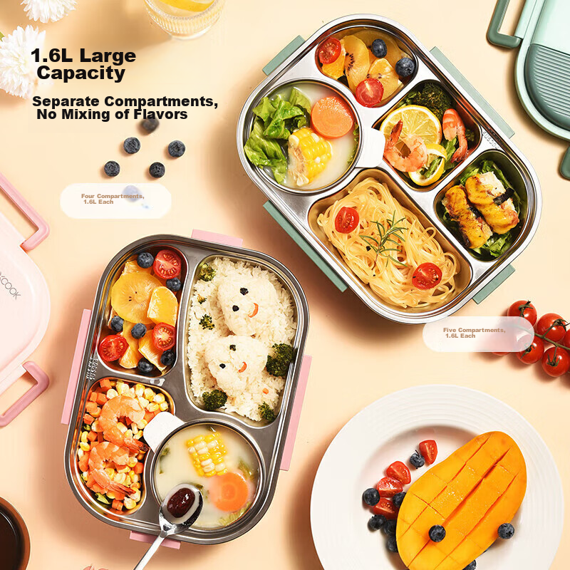 Meichun (Maxcook) 304 Stainless Steel Lunch Box, Microwave-Safe 5-Compartment In...