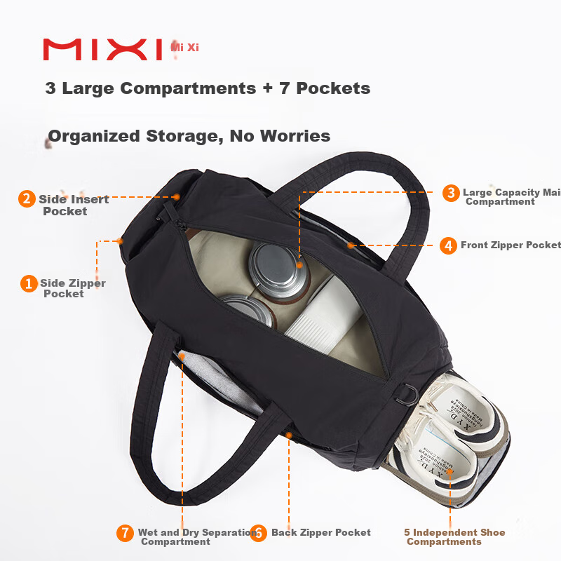 MiXi Large Capacity Travel Bag Women Hand-held Sports Fitness Bag Men Short-dist...