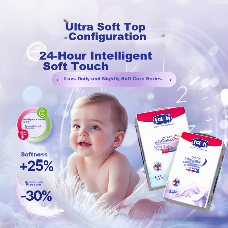 Lelch Soft Care Diapers, Night Use, M54 (6-11kg), Dry And Comfortable Baby Diape...