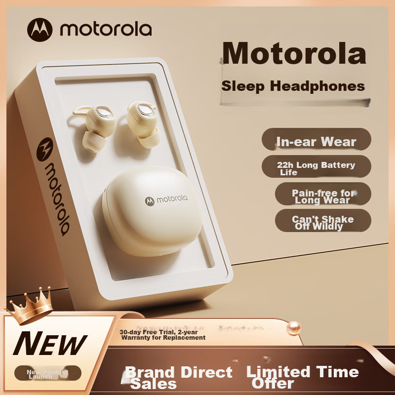 Motorola B20 Sleep Earphones, Bluetooth for Sleeping, Noise-Cancelling, Side-Lyi...