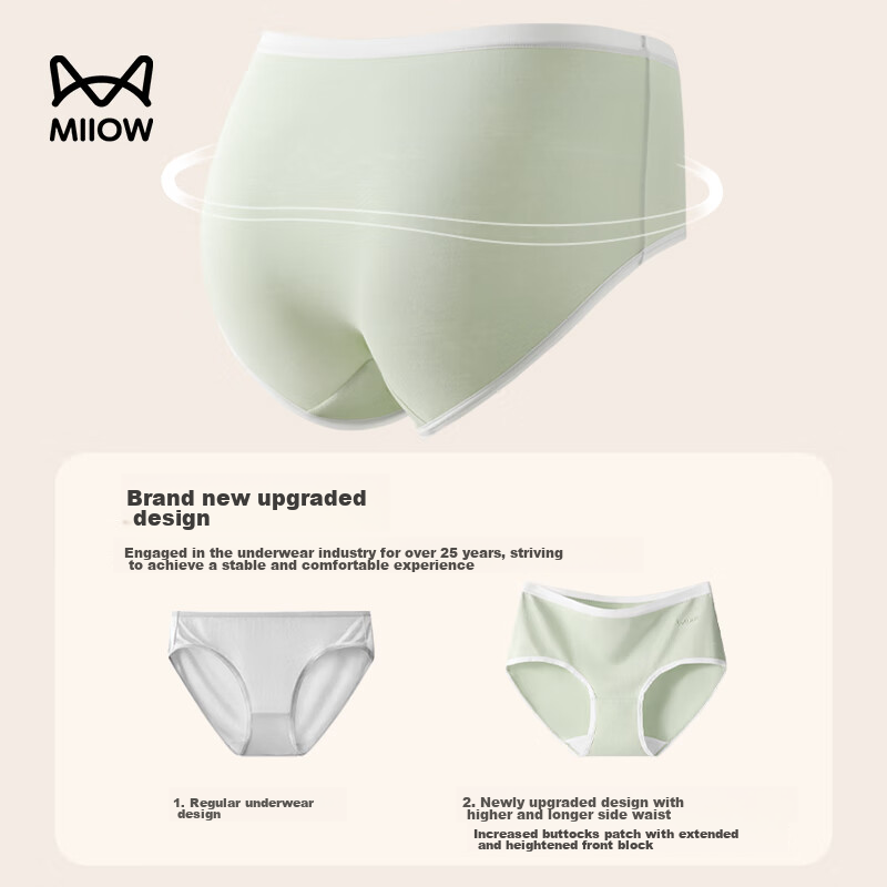 Maoren Women's Underwear, Pure Cotton, High-Waisted, Plus Size, Antibacterial Cr...