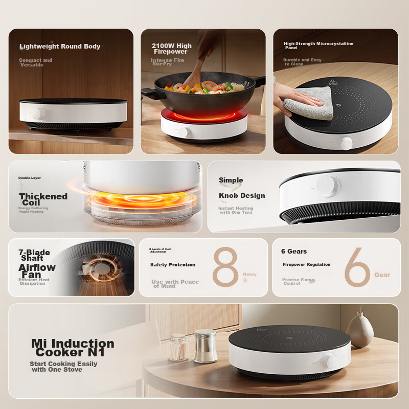 Mijia Xiaomi Induction Cooker, Round without Open Flame, Multi-Functional High-P...