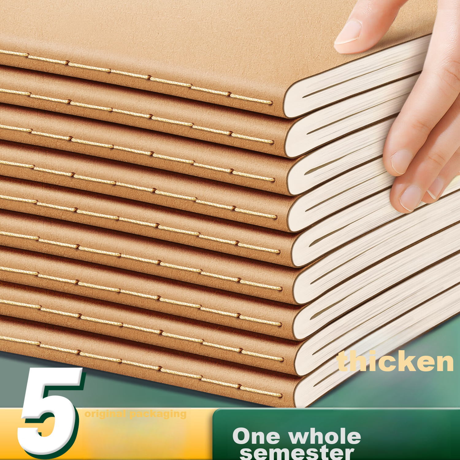 Mingyu 5-Pack A5 Notebooks with Kraft Paper Covers, Simple Thick Sewn Binding, S...